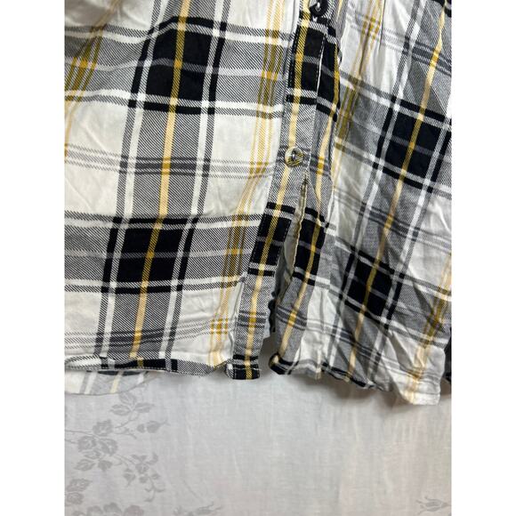 Torrid Shirt Dress 2 2X Black White Gold Plaid Short Sleeve Knee Buttons - Picture 2 of 11